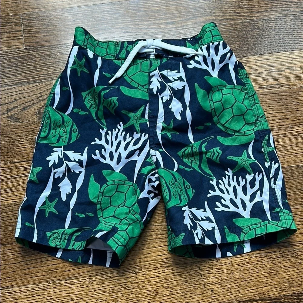 Janie and Jack Green and Blue Tropical Swim Trunks